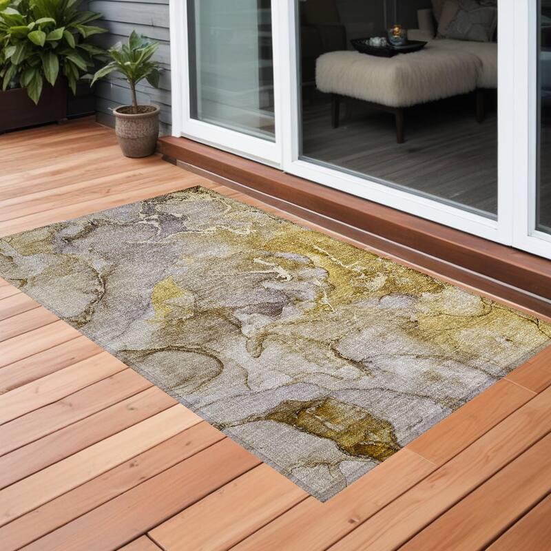 Pane Contemporary Abstract Weather Resistant Modern Chic Outdoor Rug - 2' x 3' - Taupe