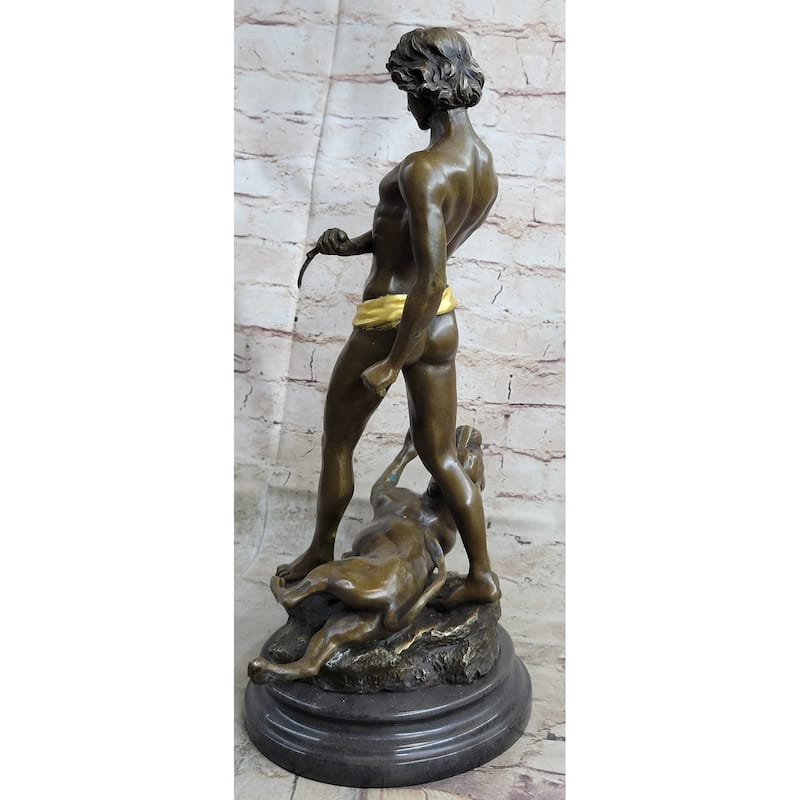 Hot Cast Art Deco Young Boy Killing Cougar With Dagger Bronze Sculpture Statue