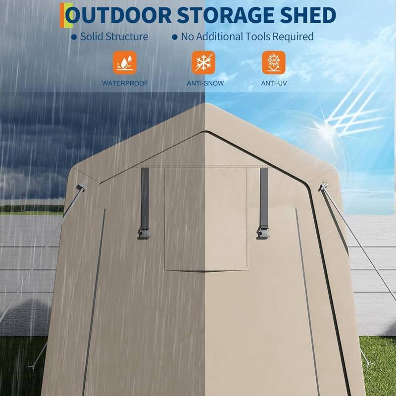 7x10 FT Portable Outdoor Storage Shed, UV-Resistant Carport for Motorcycle, Firewood, Tools - 7X10 Ft