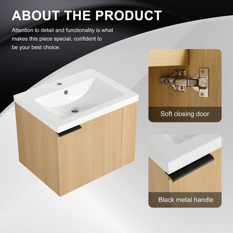Plywood Wall-Mounted Bathroom Vanity with Integrated Resin Sink