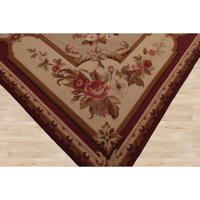 7x9'11'' Hand Woven Wool Ivory French Aubusson European Classic Rug - 7' x 9' 11''