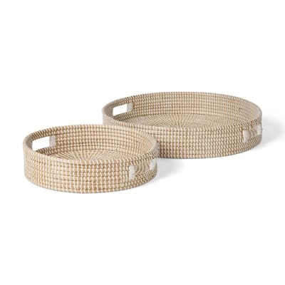 Kalama Brown Seagrass Trays With Handles (Set of 2) - 22.0L x 22.0W 3.9H