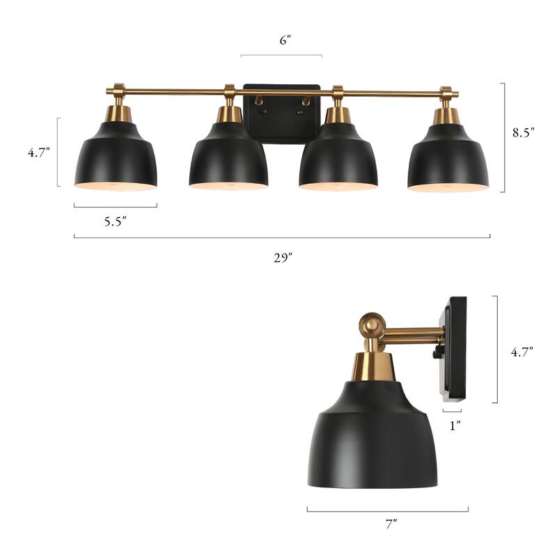 Malryn Modern Black Gold Bathroom Vanity Light Dome Wall Sconces