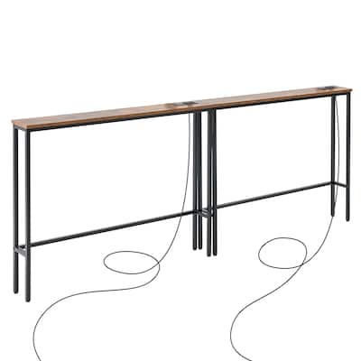 Narrow Console Table with Power Outlets, 70.9-inch Entryway Shelf