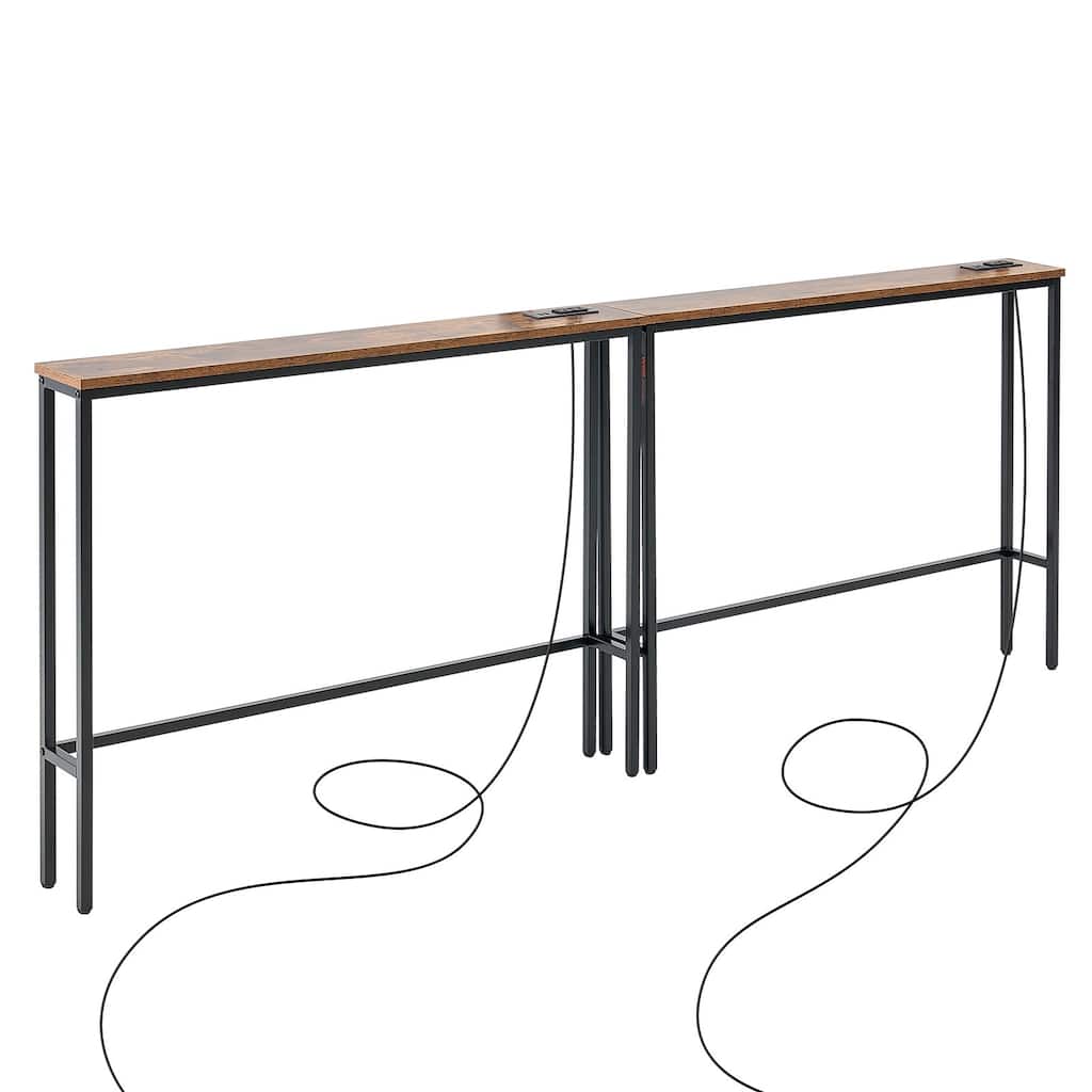 Narrow Console Table with Power Outlets, 70.9-inch Entryway Shelf