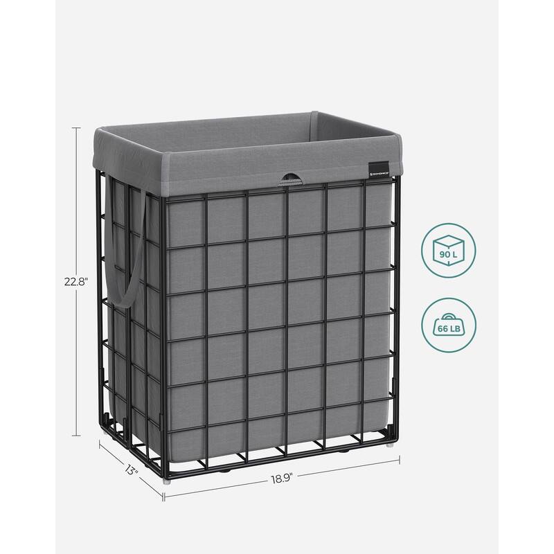 Laundry Hamper, 23.8 Gal (90L) Laundry Basket, Collapsible Clothes Hamper, Removable and Washable Liner, Metal Wire Frame