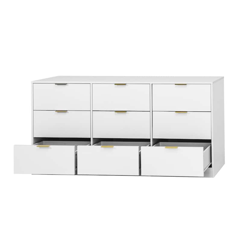 9 Drawer Dresser, 63" Large Deep Chest Of Drawers,Wooden Dresser Storage Cabinet With 9 Drawers, Long Dressers