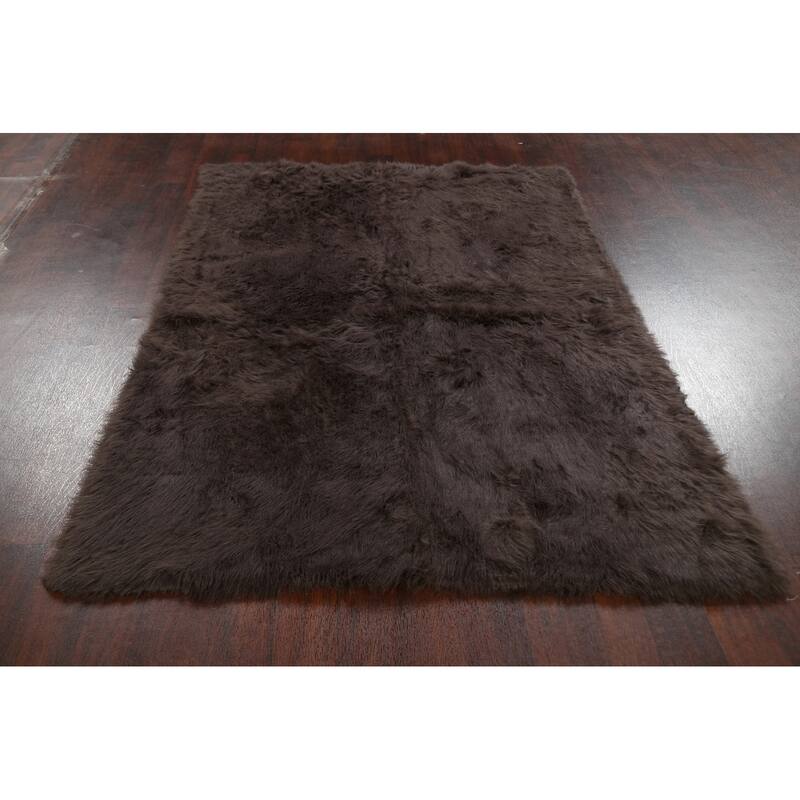 Contemporary Shaggy Oriental Area Rug Hand-tufted Foyer Carpet - 4'10" x 7'4"