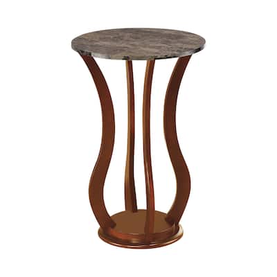Round Marble Top Accent Table in Brown
