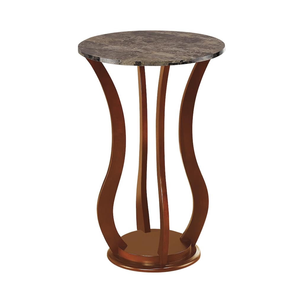 Round Marble Top Accent Table in Brown