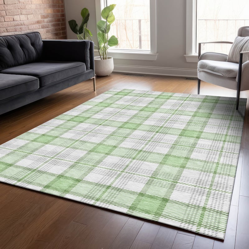 Machine Washable Indoor/ Outdoor Casual Plaid Chantille Rug - Mint - 2'6" x 3'10"