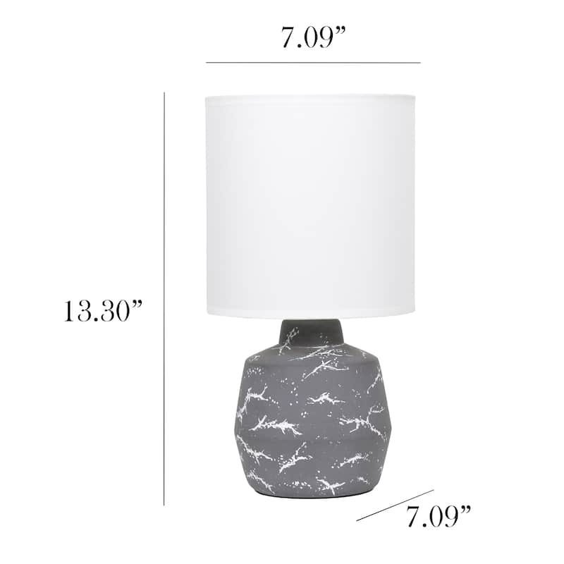 Modern Ceramic Table Lamp with Fabric Drum Shade Compact Marble Inspired Design - 7.09” x 7.09” x 13.30”