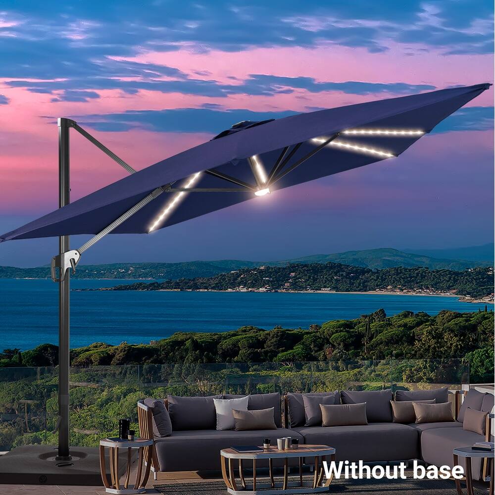 LIVOOSUN 11.5x9ft LED Cantilever Patio Umbrella with Cross Base