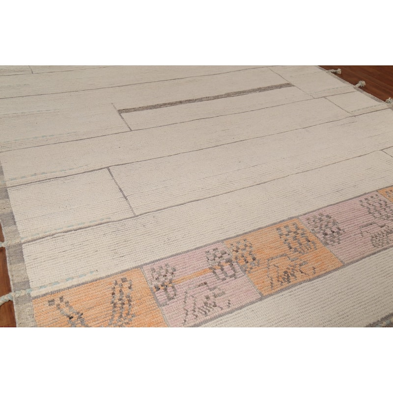 Moroccan Oriental Area Rug Handmade Beige Wool Carpet - 8'11"x 12'6"