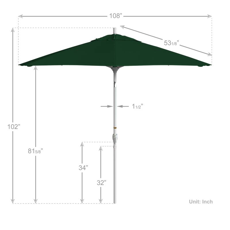 California Umbrella 9' Round Crank Lift Push Button Tilt White Aluminum Patio Umbrella with Olefin Royal Blue Fabric