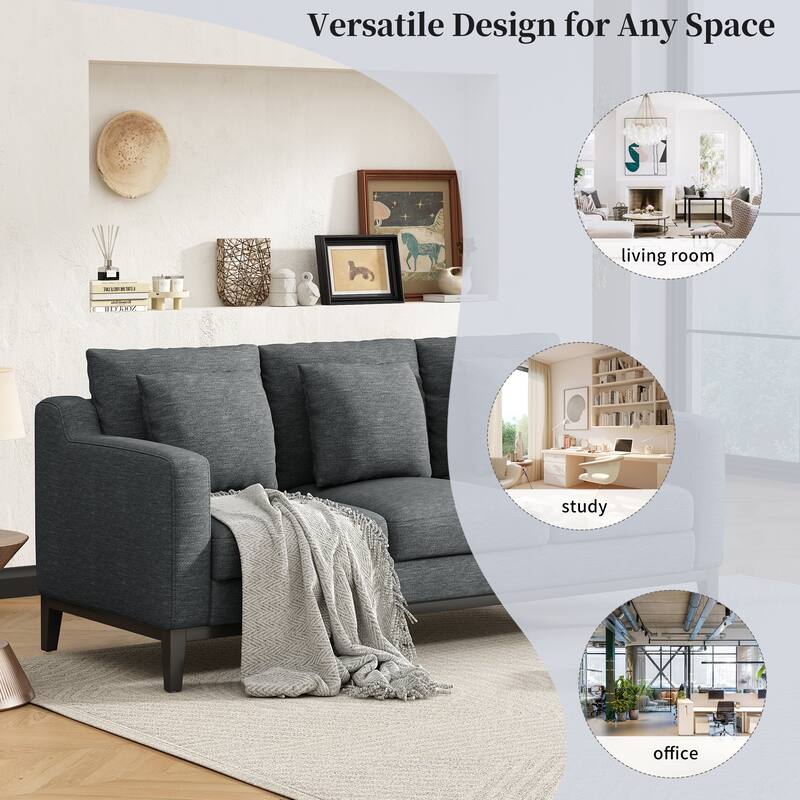 3 Seat Fabric Sofa, Couch Upholstered Leisure Couches with Deep Seats, Modern Square Arms Sofa with Wooden Legs