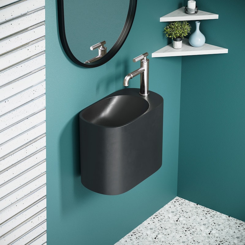 Terre 17.5" Right Side Faucet Wall-Mount Bathroom Sink in White - Black
