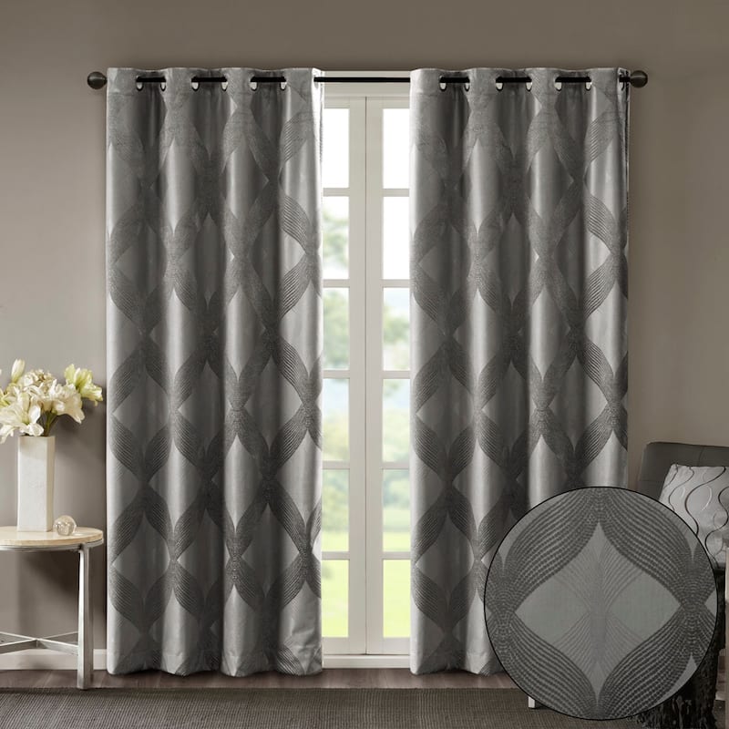 Ogee Knitted Jacquard Total Blackout Curtain Panel(Only 1 Pc Panel) - Charcoal - 95 Inches