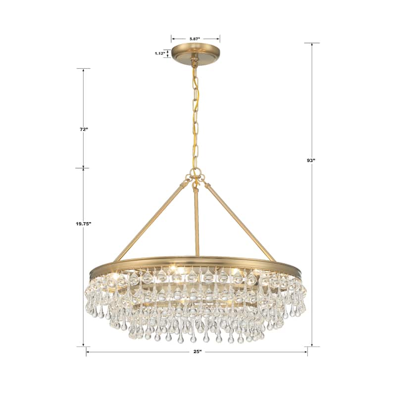 Calypso 6 Light Vibrant Gold Chandelier - 25"W x 19.75"H x 25"D