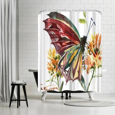 Americanflat 71" x 74" Shower Curtain, Butterfly Red by Suren Nersisyan