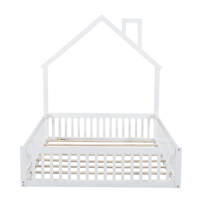 Wooden house platform bed with guard rails