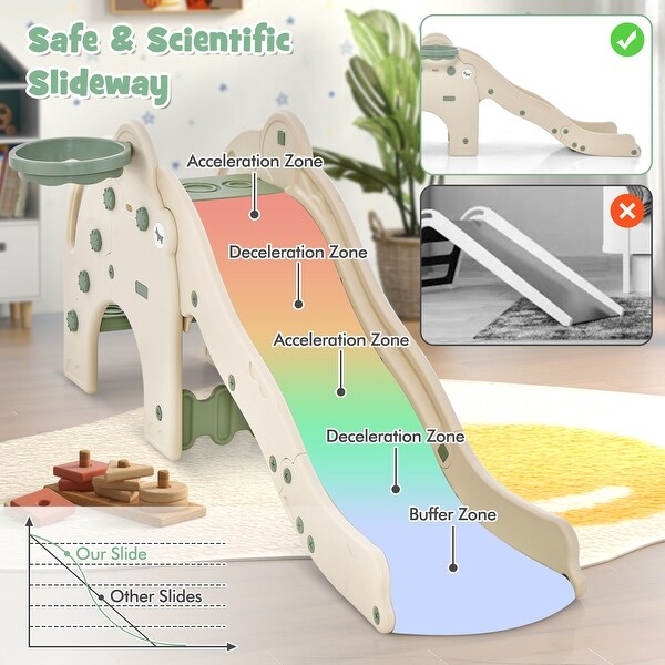 4-in-1 Green-White Cute Elephant Shape Kids Play Slide Ideal for