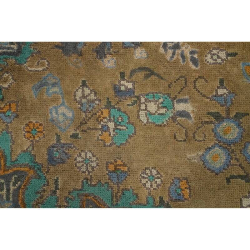 Hand Knotted Oriental 100% Wool Carpet Traditional Floral Brown Tabriz Area Rug - 9' 3'' X 6' 5''