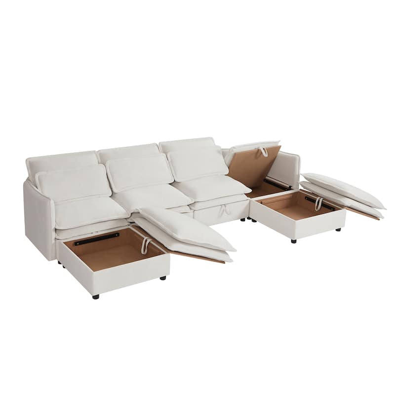 U-Shaped Modular Storage Sectional Sofa, Double-Layer Cushion Couch Bed