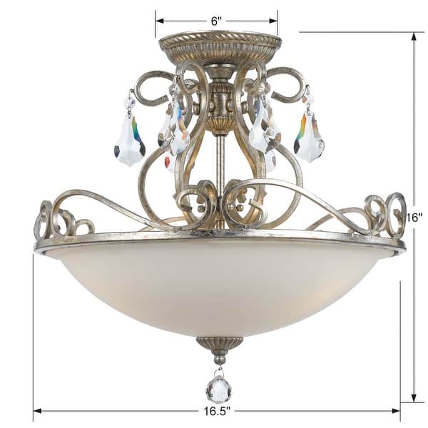 Ashton 3 Light Hand Cut Crystal Silver Ceiling Mount - 16.5'' W x 16.25'' H