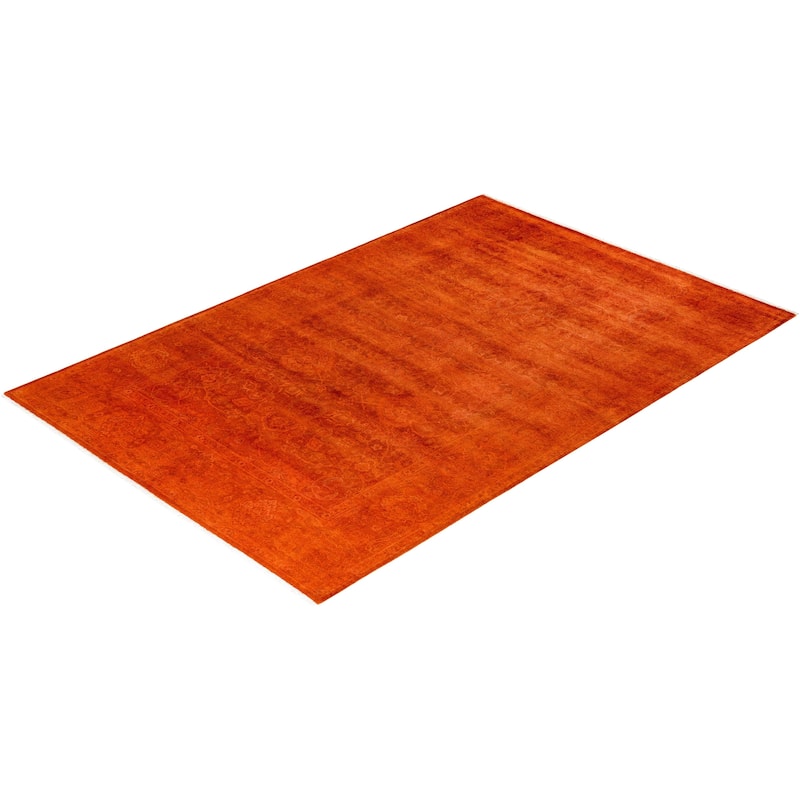 Fine Vibrance, One-of-a-Kind Hand-Knotted Area Rug - Orange, 6' 3" x 9' 3" - 6' 3" x 9' 3"