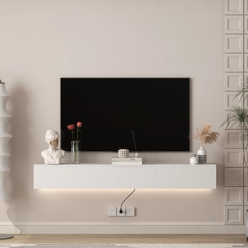 69" Wall Mounted TV for TVs up to 65'', Floating TV Stand with LED Lights & Power Outlet