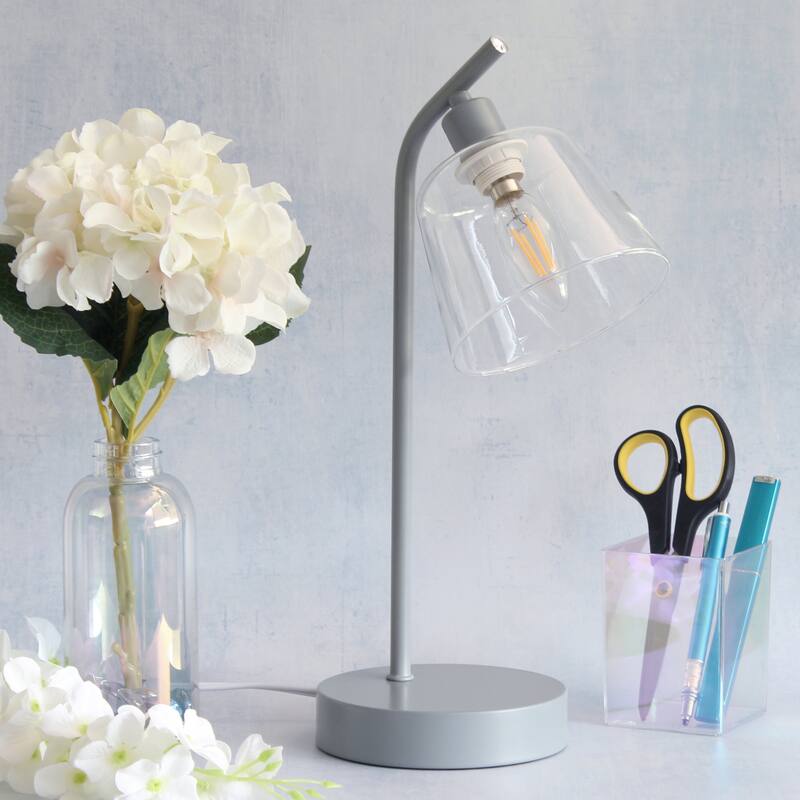 Angled Desk Lamp with Clear Ribbed Glass Shade - 15.75" - Gray
