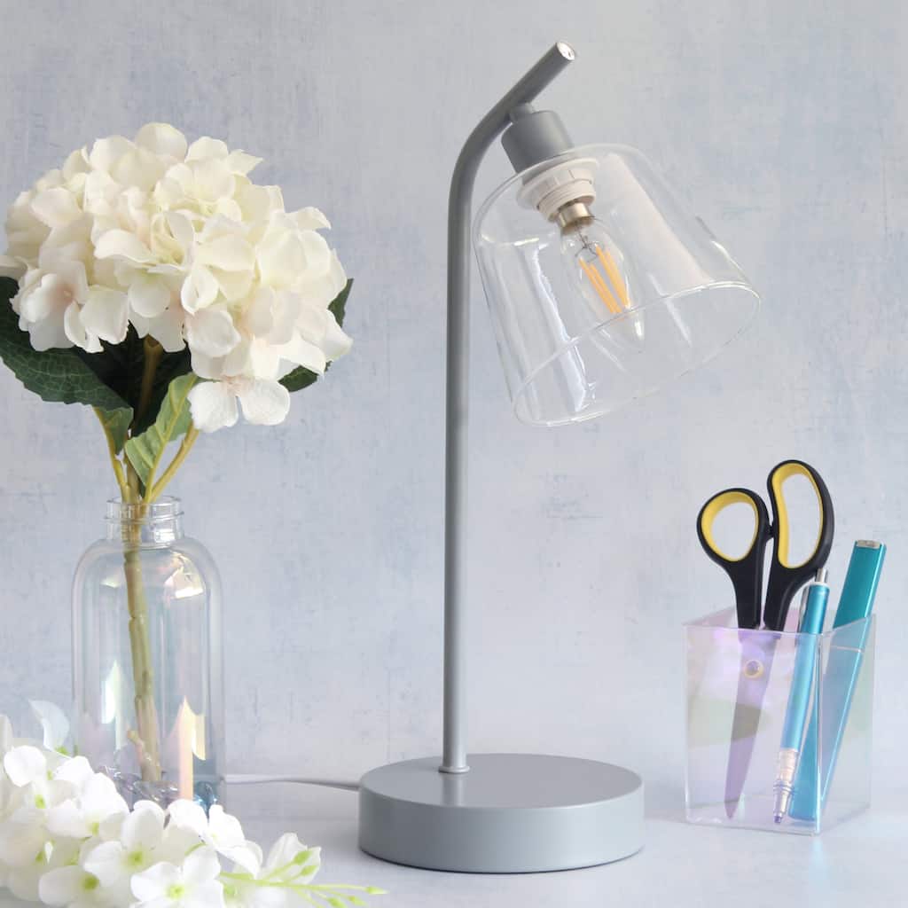 Angled Desk Lamp with Clear Ribbed Glass Shade - 15.75" - Gray