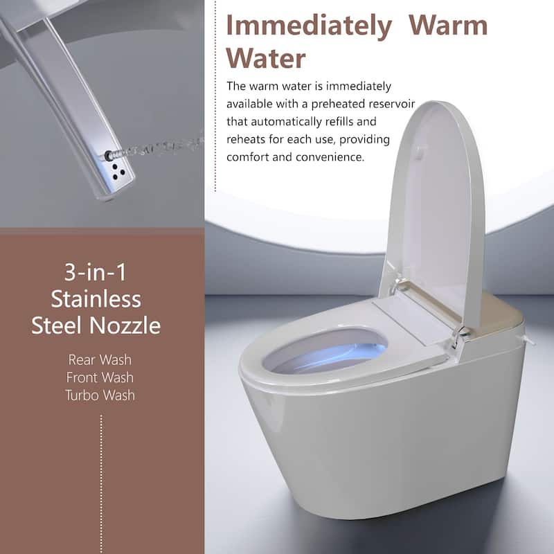 Smart Bidet Toilet with Heated Water/Adjustable Washing Settings/Air Dryer/LED-light, One Piece Bidet-Toilet with Remote Control