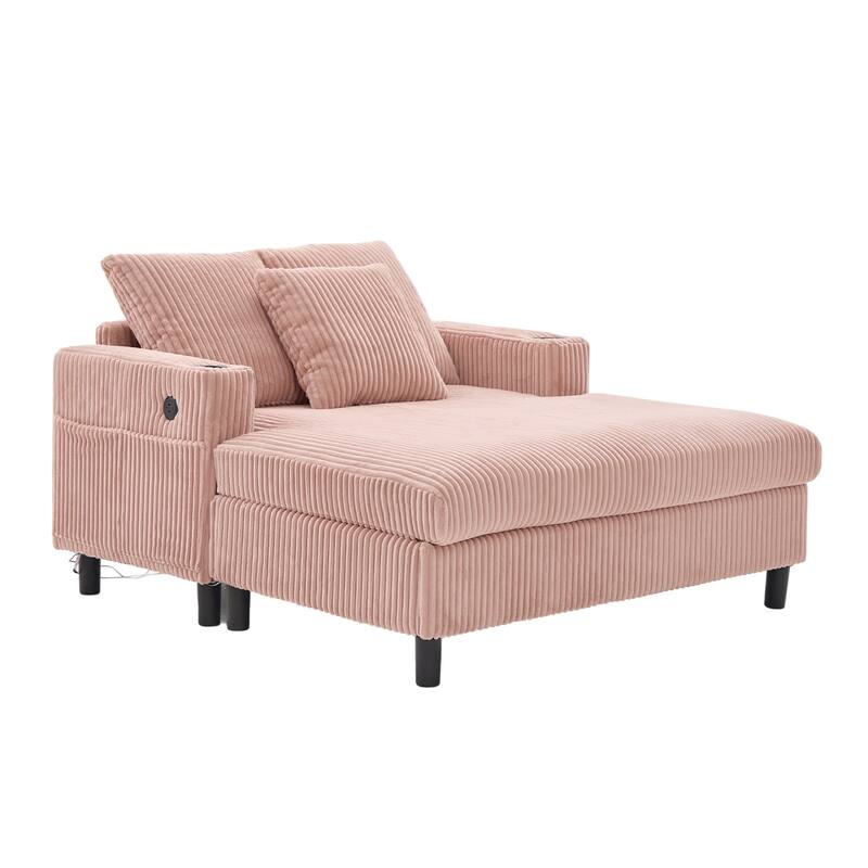 GDFStudio - Corduroy Recliner Sofa with USB Charging, RGB LED Light Strip - Suitable for Living Room and Bedroom