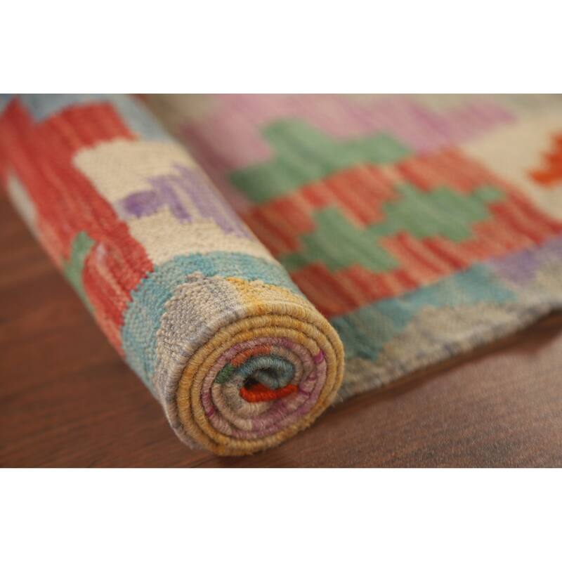 Hand Woven Oriental 100% Wool Carpet Southwestern Geometric Multi-Colored Kilim Area Rug - 6' 6'' X 4' 8''