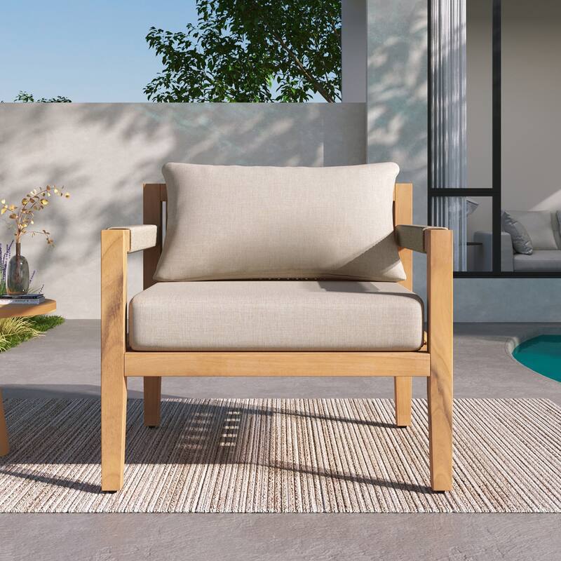 Christopher Knight Home - Modern Outdoor Acacia Wood Club Chair with Side Table