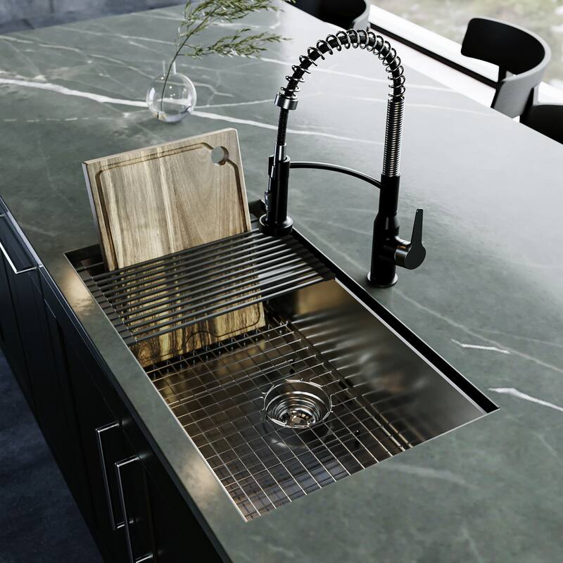 Karran Fusion Undermount 30-in x 18-in Stainless Steel Single Bowl Workstation Kitchen Sink