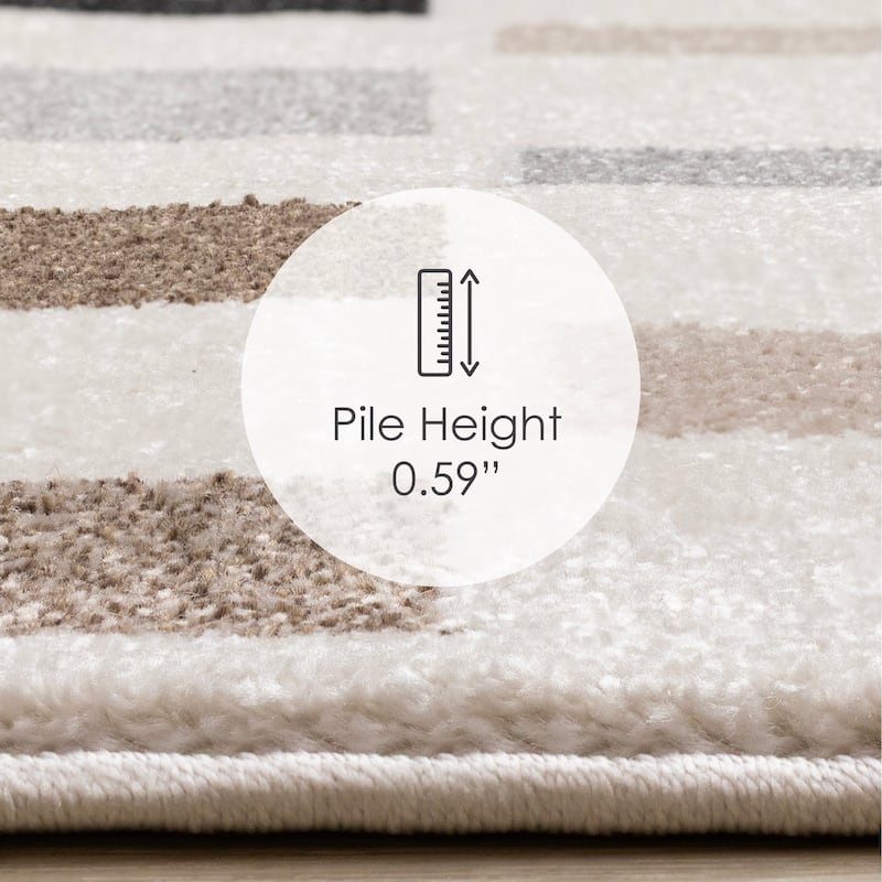 Black Grey White Taupe Rectangle Rows High-Traffic Rug