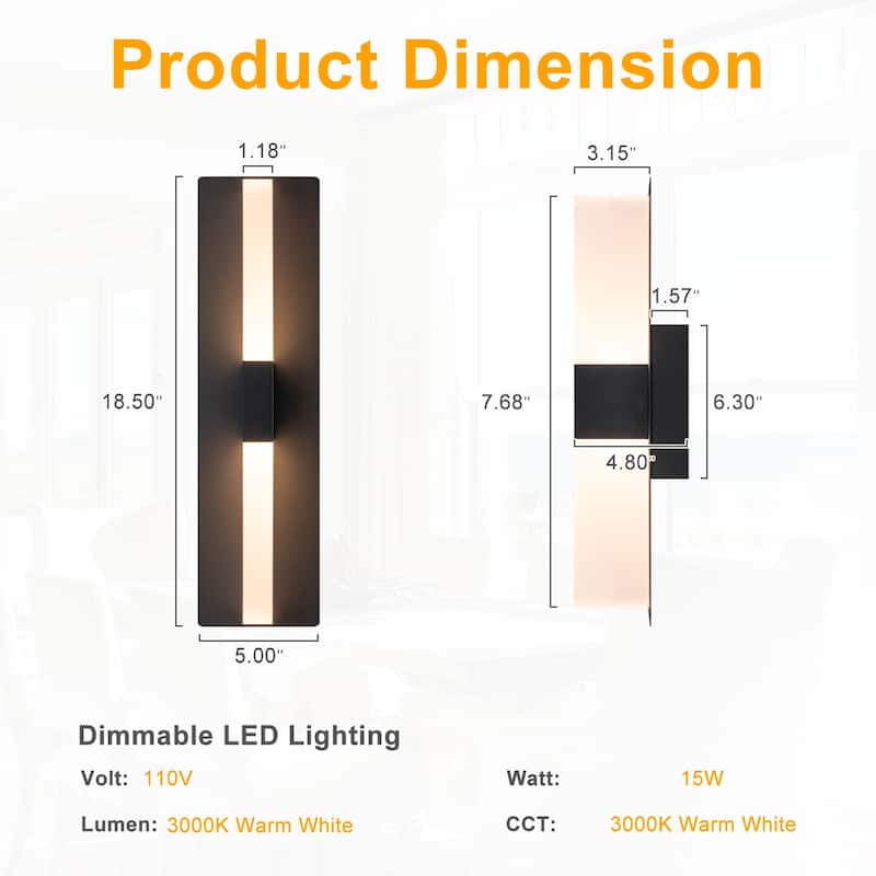 Dimmable LED Wall Sconce - Matte Black T-Shaped Frosted Acrylic