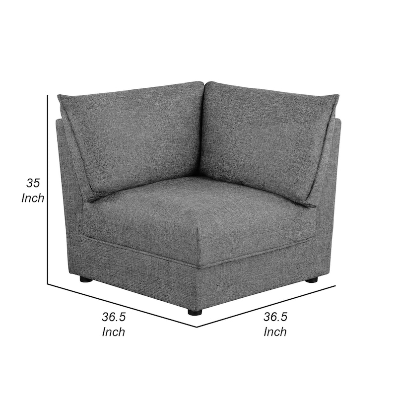 Ash 37 Inch Corner Accent Sofa Armchair with Cushions, Modular, Gray Black