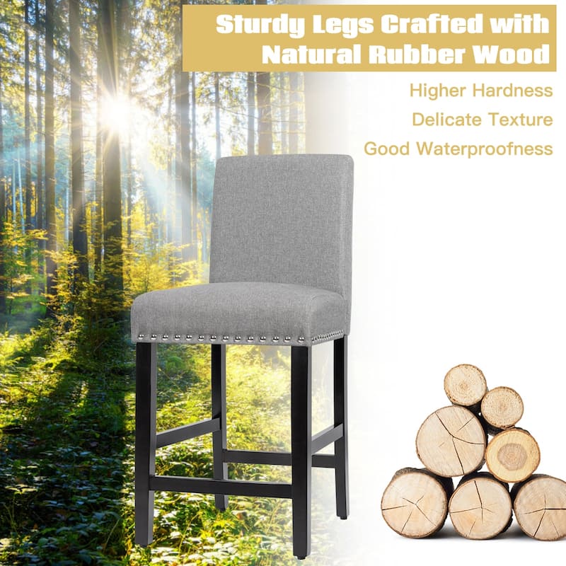 Costway Set of 2 25'' Kitchen Breakfast Chairs Nailhead Bar Stools