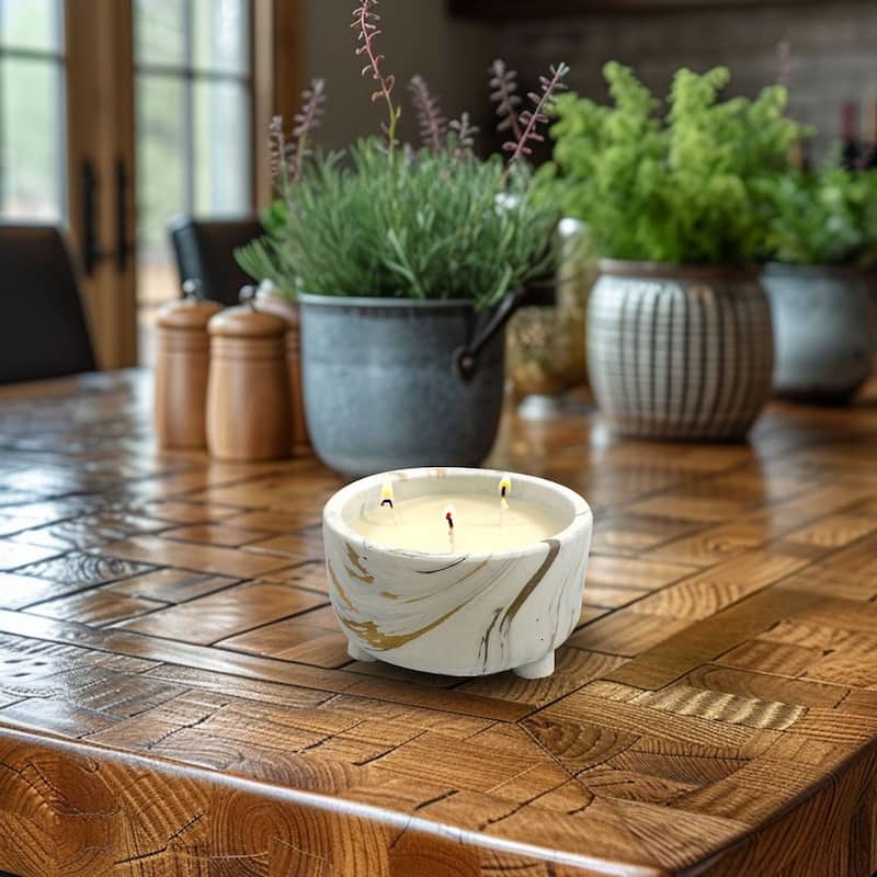 11 oz White and Gold Marbled Candle Bowl