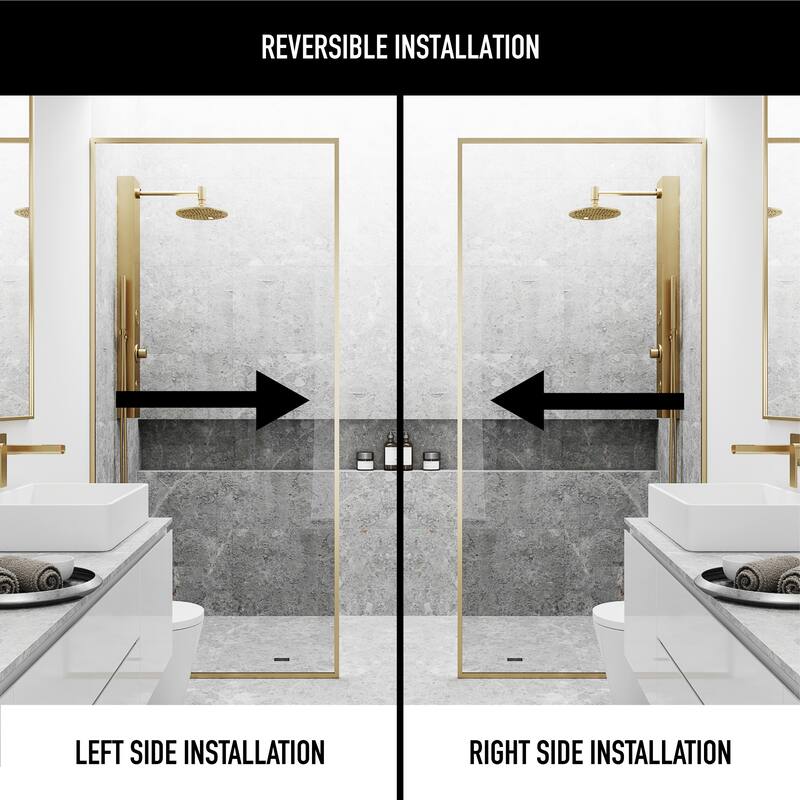 VIGO Meridian 34" W x 74" H Framed Fixed Shower Screen in Matte Brushed Gold