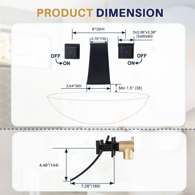 WOWOW Double Handle Wall Mounted WaterFall Bathroom Faucet