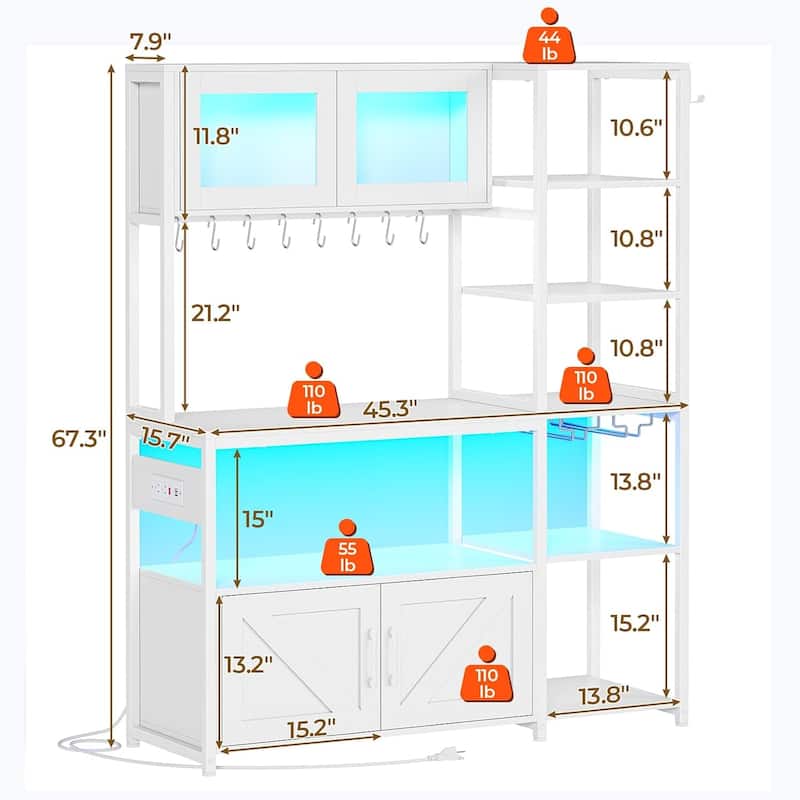 Standing Baker's Rack Kitchen Storage Cabinet Microwave Stand Glass Cabinet