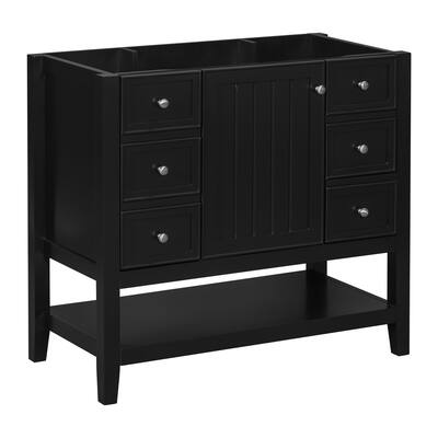 35.5" Bathroom Vanity with 1 Cabinet, 3 Drawers & Adjustable Shelf, Solid Poplar & MDF Construction, Freestanding