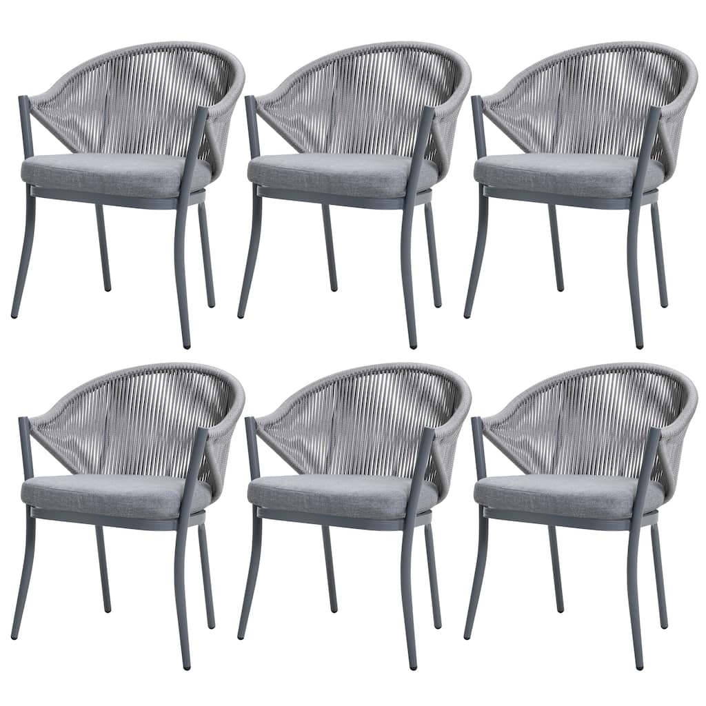 Nuu Garden 6pcs Rope Aluminum Dining Chairs with Cushions - Taupe