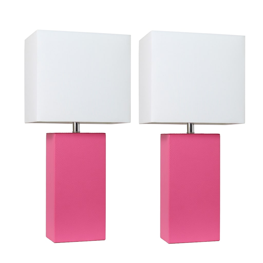 21 in. Hot Pink Finish Table Lamp with White Shade, Sturdy Table Lamp for Living Rooms and Bedrooms, Set of 2