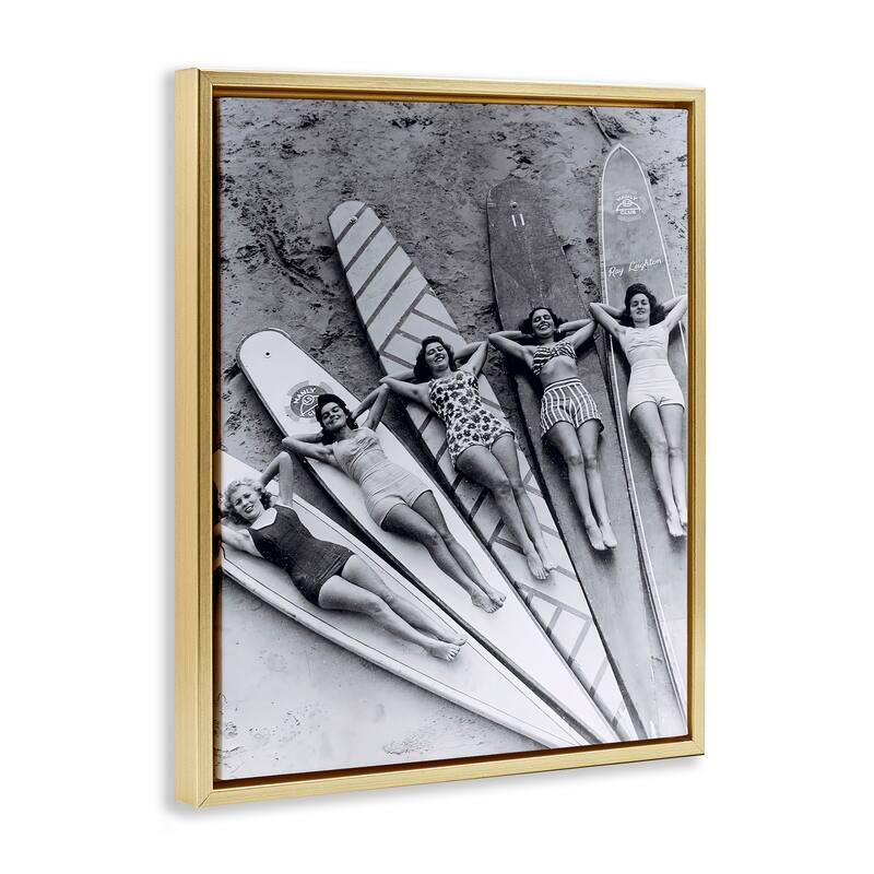 Stupell Vintage Women on Surfboards Framed Floater Canvas Wall Art Design By Arlington Prints